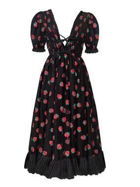 Lirika Matoshi Black Strawberry Midi Dress